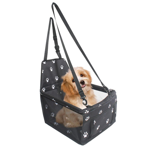 Suport pentru Animalele de Companie pentru Mașină, cu Prindere de Scaun și Centură de Siguranță, Negru cu Imprimeu, 40 x 32 x 42 cm