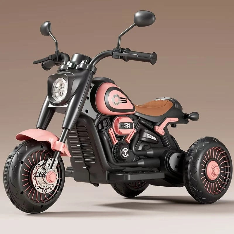 Motocicleta electrica pentru copii 2 Motoare , Baterie 6V, Anti-Rasturnare, BT, Lumini si Muzica -Roz-Negru