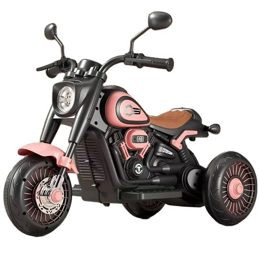 Motocicleta electrica pentru copii 2 Motoare , Baterie 6V, Anti-Rasturnare, BT, Telecomanda Parentala, Lumini si Muzica -Roz-Negru