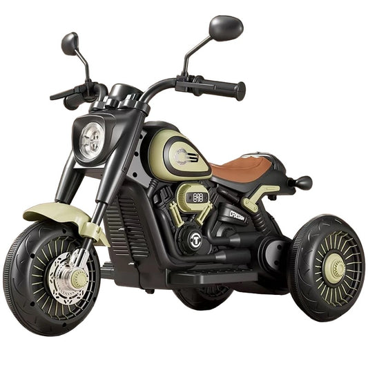 Motocicleta electrica pentru copii 2 Motoare , Baterie 6V, Anti-Rasturnare, BT, Telecomanda Parentala, Lumini si Muzica -Verde-Negru