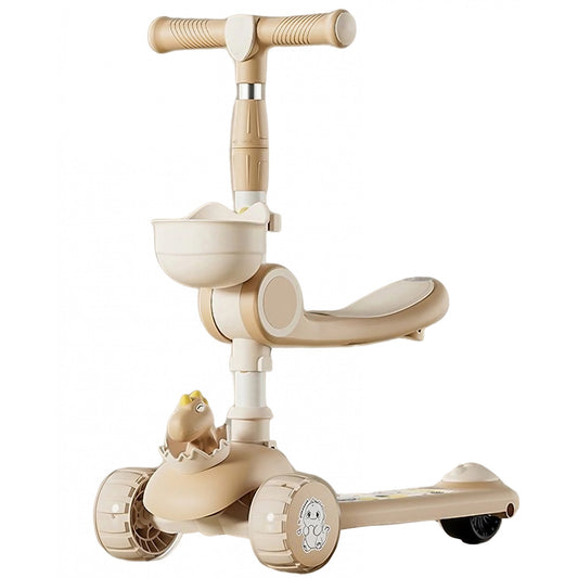 Trotineta Multifunctionala 3 in 1, pentru Copii, 1-7 Ani, cu Lumini si Muzica, Reglabil 360, Pliere Usoara, Reglarea Inaltimii, Model Dinozaur, Alb/Bej