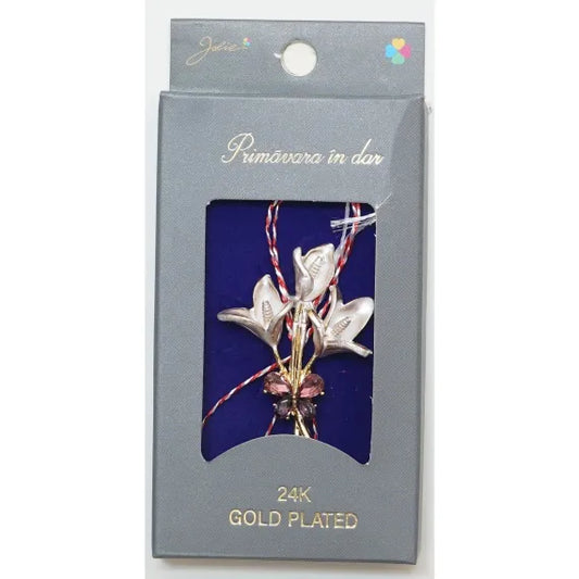 Martisor Buchet de Flori Brosa Placata cu Aur 24K