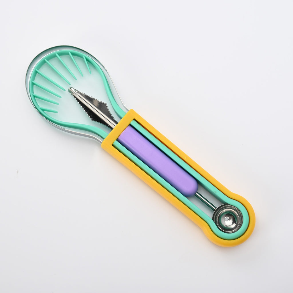 Ustensila de bucătărie 4in1 pentru tăiat si decorat fructe din inox.
