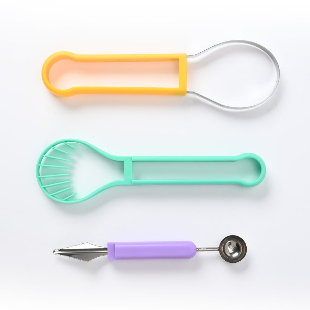 Ustensila de bucătărie 4in1 pentru tăiat si decorat fructe din inox.