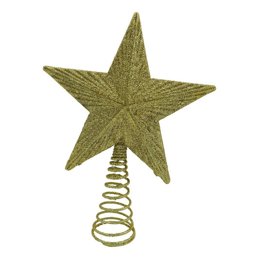 Vârf decorativ de brad , auriu in forma de stea, 21cm