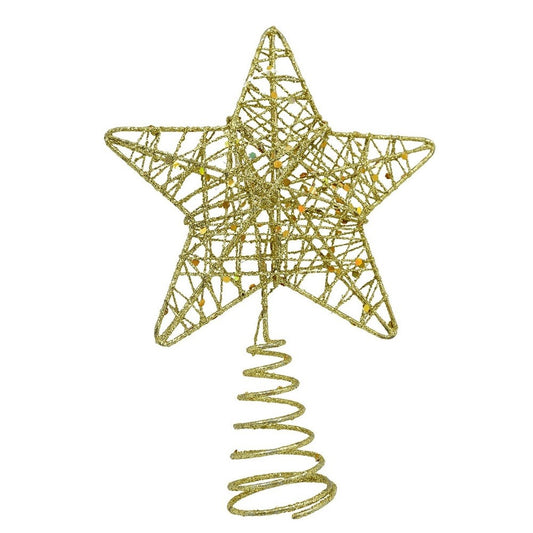 Vârf decorativ de brad auriu, in forma de stea, 18cm