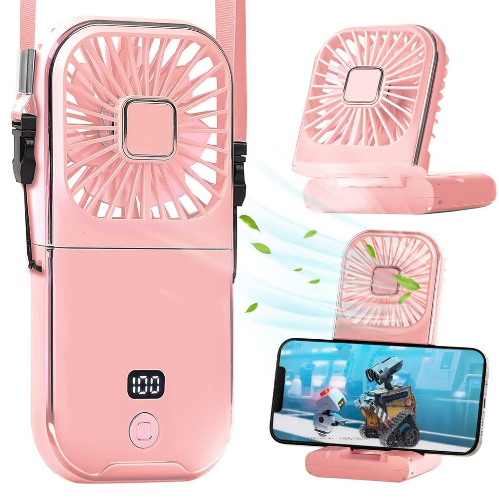 Ventilator Portabil 3 în 1 Maison Elise – De Mână, Gât sau Birou, Pliabil, USB, Suport Telefon, Roz