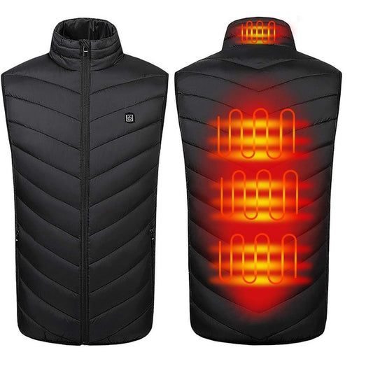 Vestă Unisex Încălzită, 2 zone de încălzire , umplutura din bumbac, 3 trepte de temperatura, Neagră