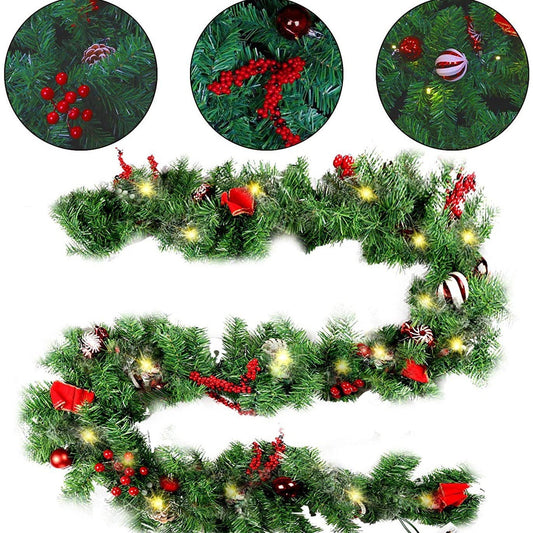 Ghirlandă de Crăciun, 180 cm, cu 30 LED-uri, Brad Artificial Decorat, Funcționare pe Baterii