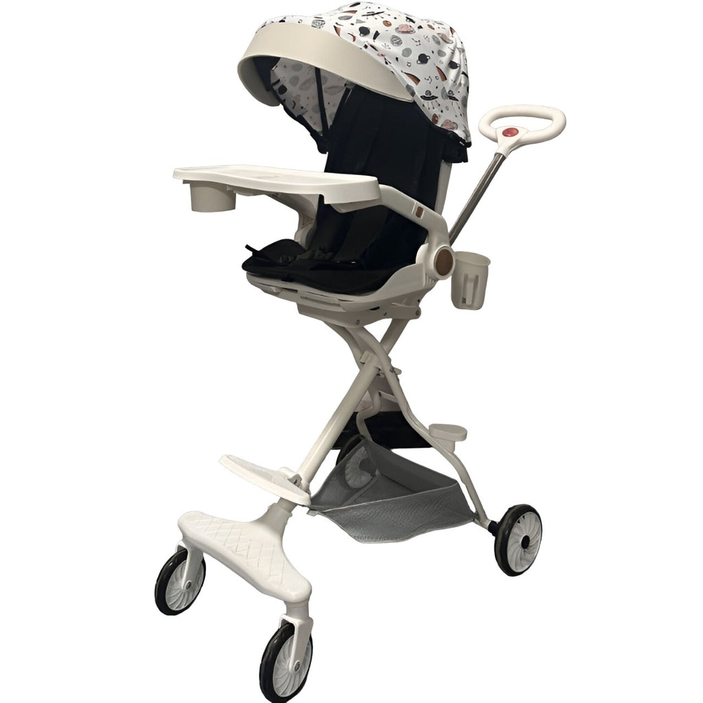 Cărucior sport 3in1, 6-36 luni , reversibil, pliabil, tăviță pentru masa, roti 360 si parasolar - Model Cosmos - Bej