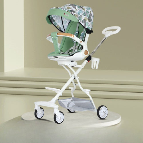 Cărucior sport 3in1, 6-36 luni , reversibil, pliabil, tăviță pentru masa, roti 360 si parasolar - Model Frunze - Verde